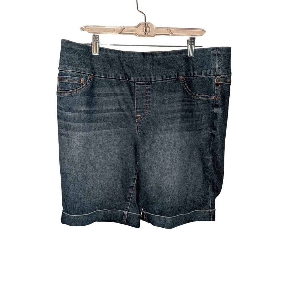 Natural Reflections Womens Size 14 Dark Wash Pull On Denim Bermuda Shorts Cuffed